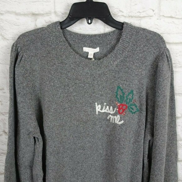 LC Lauren Conrad Women's Sweater KISS Me Ugly Christmas Sweater Gray NWT 2XL - Picture 3 of 12